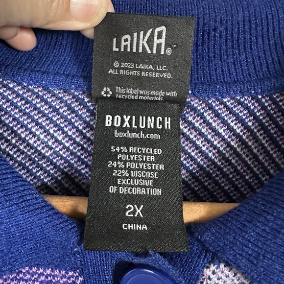 Coraline x Laika BoxLunch Cardigan Sweater 2X Blue Purple Recycled Knit - Picture 4 of 8